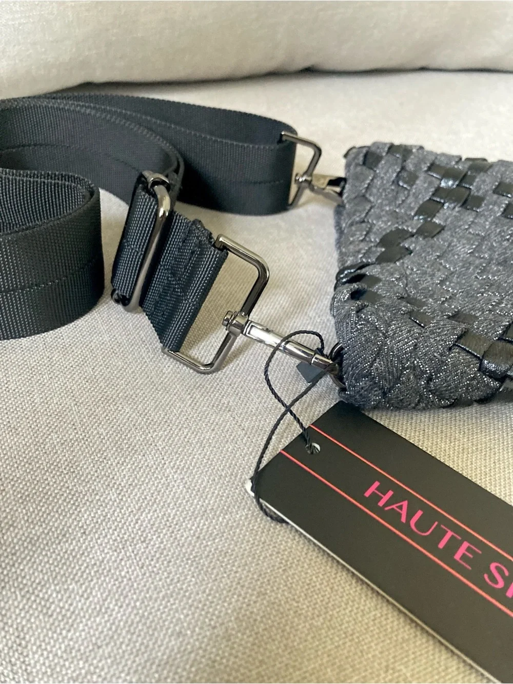 Haute Shore Shay Noir Woven Cell Phone Crossbody Bag Black Metallic NWT
